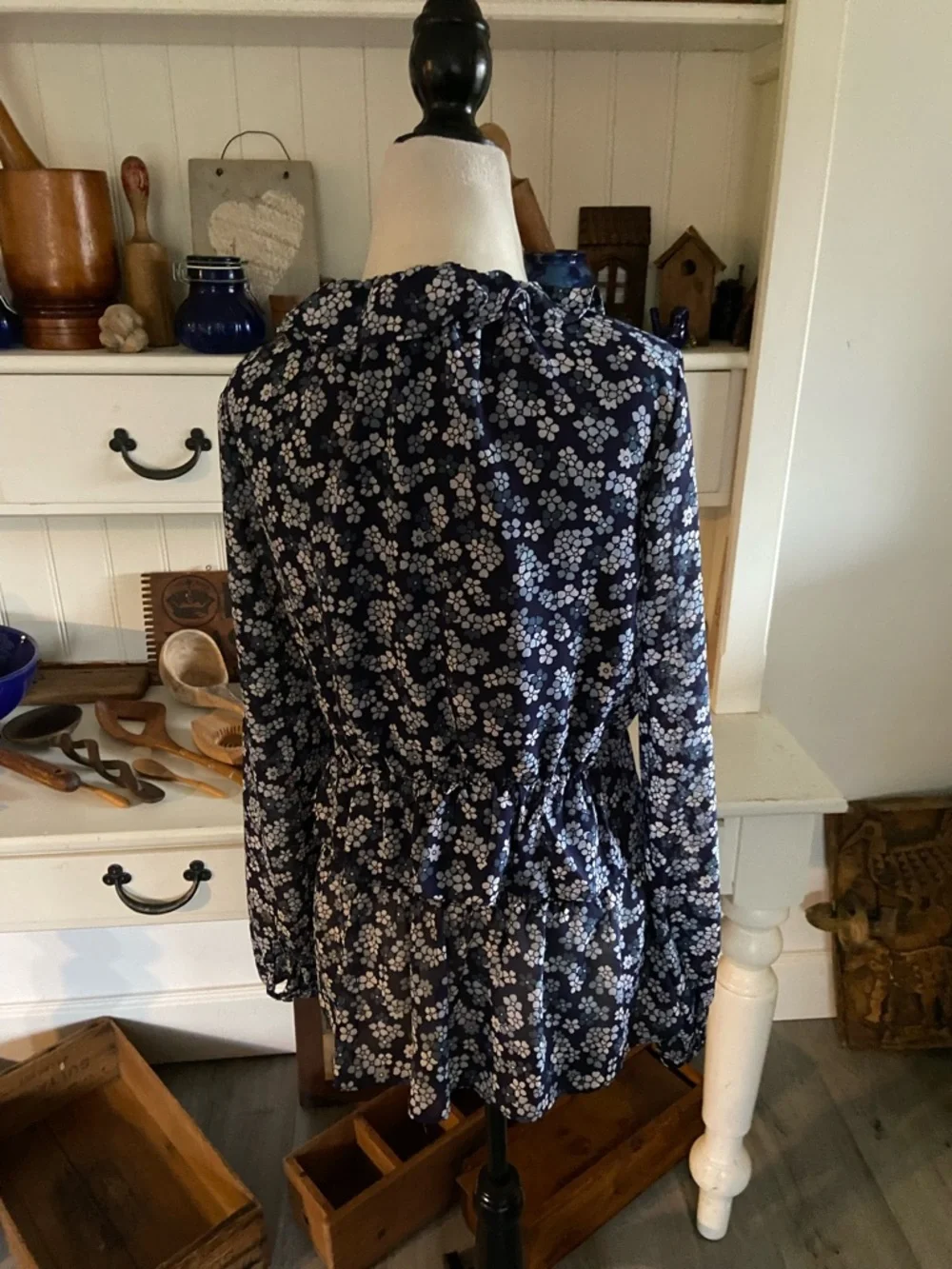 MICHAEL Michael Kors Navy and White Floral Ruffle Peplum Blouse - Picture 2 of 3